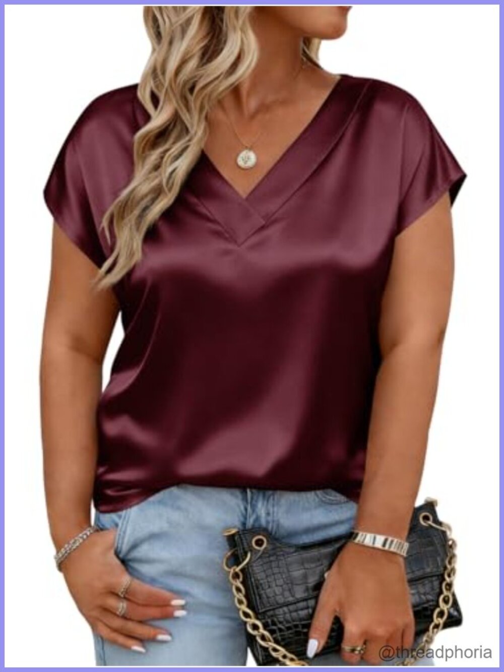 Womens Plus Size Satin Tunic Top Cap Sleeve V-Neck Loose Fit Summer Blouse